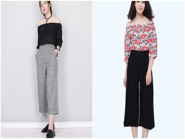 Áo trễ vai mặc với quần gì? - Quần Culottes