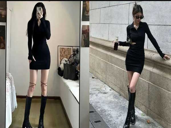 Phối đồ mùa đông cho nữ thấp kết hợp váy body với Boots